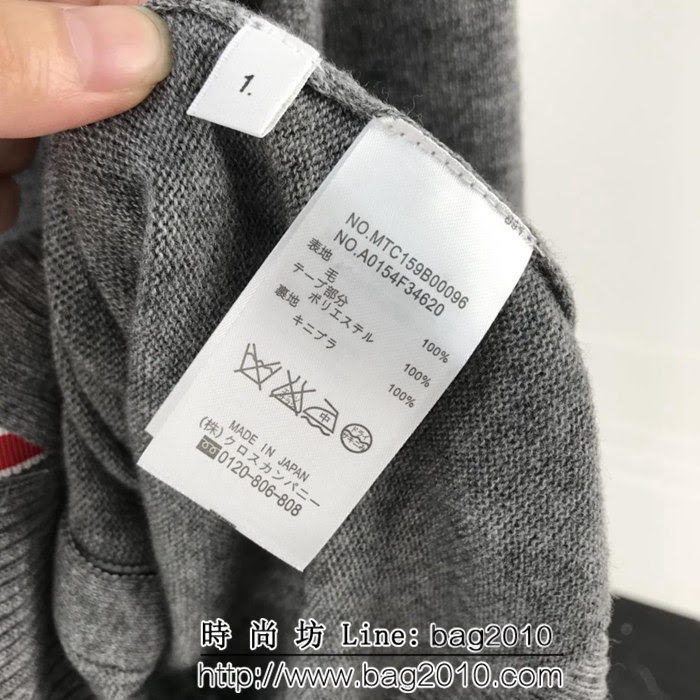 THOM BROWNE湯姆布朗 經典款開衫 淺灰羊絨毛衣 情侶款 ydi1223